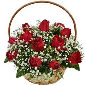 cesta com 14 rosas veremlhas